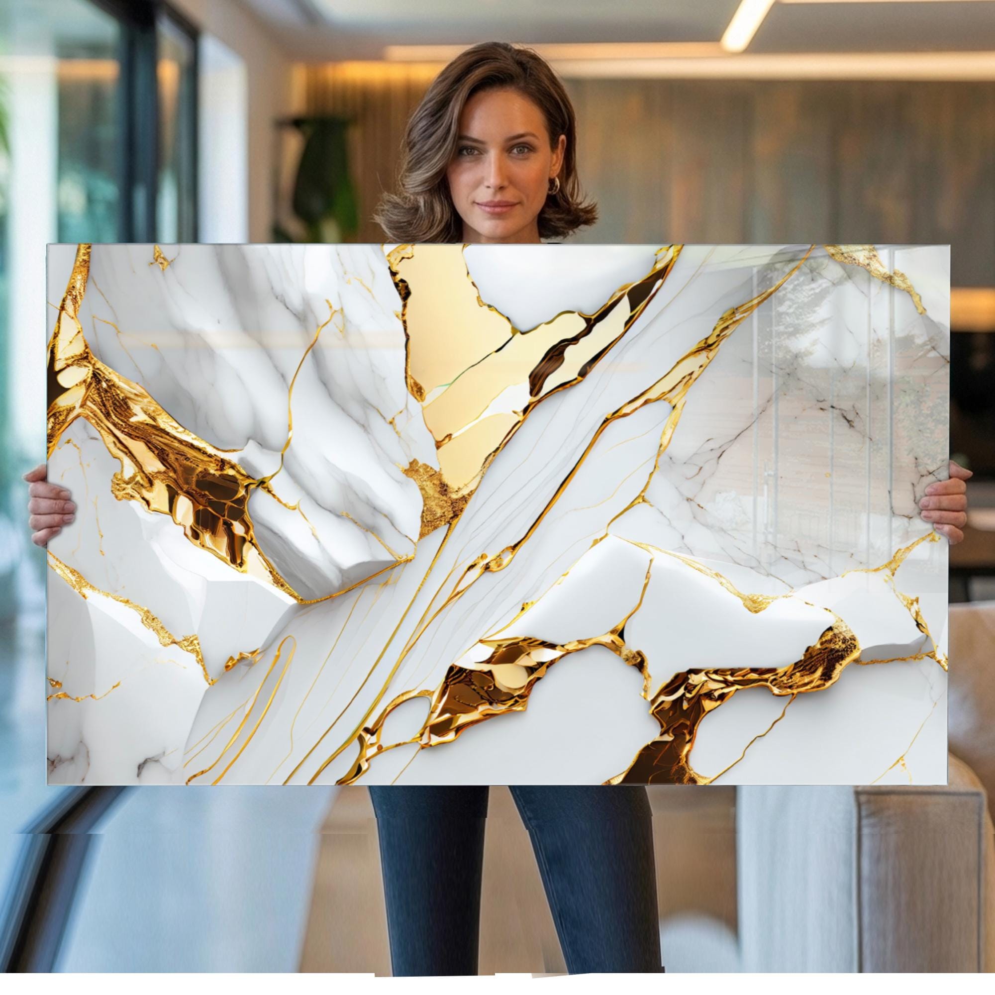 Gold Marble Tempered Glass Wall Art, Modern Luxury Decor - Etsy