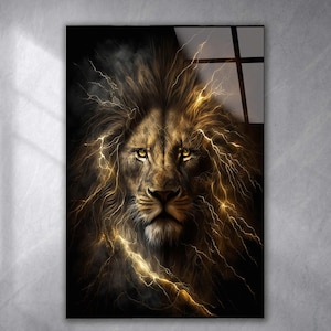 Lion Tempered Glass Wall Art Animals, Panoramic wall Art,Extra large Wall Art,houeswarming gift,Office gift,Modern Wall hanging