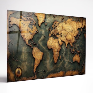 Weltkarte gehärtetes Glas Wandkunst Abstrakt, Panorama Wandkunst gehärtetes Glas Backsplash Extra große Wandkunst Wandkunst für Mom Decor