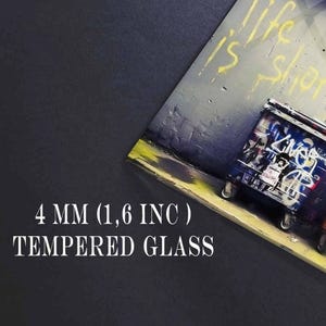 Tempered Glass Wall Art Urban Street Art, Graffiti Wall Art with Kids, Industrial Loft Decor, Extra Large Wall Art image 8
