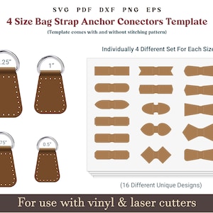 Modello PDF SVG per connettore per tracolla, ancoraggio per estremità tracolla per borsa da 0,5" a 1,25", chiusure con fermaglio per borsa, file in pelle Glowforge per taglio laser per la realizzazione di borse