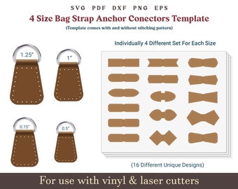 Strap connector SVG PDF Template, 0.5&quot; to 1.25&quot; Bag Strap End Anchor, Handbag clasp closures, Purse making Glowforge Leather laser cut file