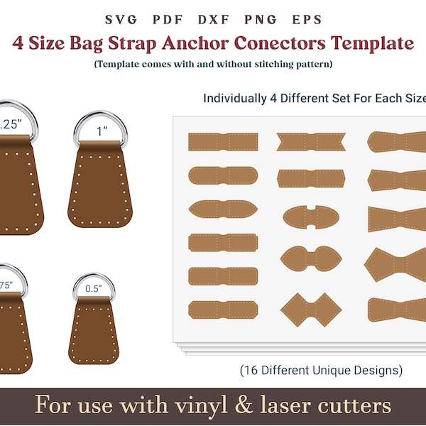 Strap connector SVG PDF Template, 0.5" to 1.25" Bag Strap End Anchor, Handbag clasp closures, Purse making Glowforge Leather laser cut file