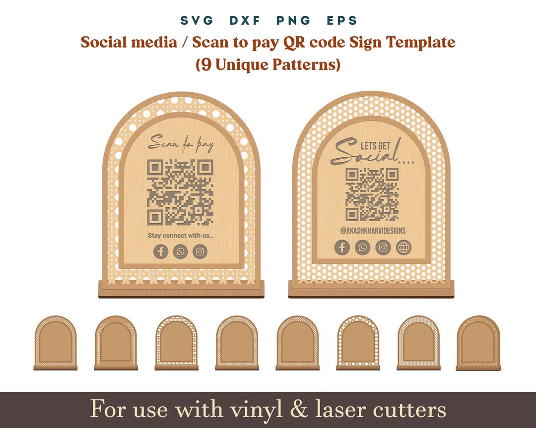 Qr Code Sign Svg, Scan to Pay Social Media Sign Template, 9 Set Acrylic ...