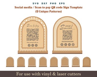 Qr code sign svg, Scan to pay social media sign template, 9 Set Acrylic wooden Display Stand Sign Template Glowforge SVG Dxf Laser cut Files