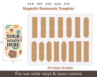 Magnetisk bokmärke SVG, 15 set konstläderbokmärke Svg PDF-mall, DIY-planeringsprojekt, Cricut bokmärke konstläder hantverk Svg klippfil