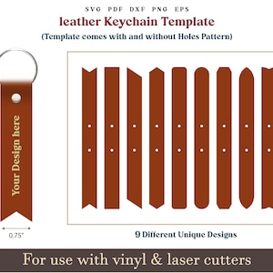 Leather Keychain svg pdf Pattern, 9 Set keyring name keychain Template, PDF Keychain Pattern, Glowforge Leather laser cut file on 8.5x11 pdf