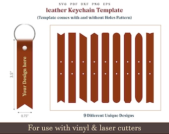 Leather Keychain svg pdf Pattern, 9 Set keyring name keychain Template, PDF Keychain Pattern, Glowforge Leather laser cut file on 8.5x11 pdf