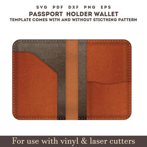 Capa para passaporte SVG, padrão para carteira de couro para passaporte, padrão para porta-cartões de couro em PDF com costura, arquivos de couro a laser Glowforge