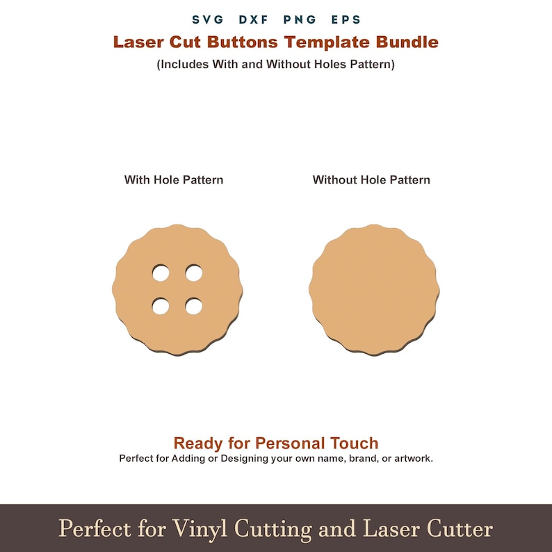 Buttons SVG Template for Laser Cutting, 9 Style Wooden Button Patterns, Sewing Craft Button SVG, Glowforge Cricut Cut File DXF Bundle
