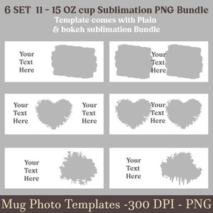 Photo mug png, mug with photo, 6 Set 11 15 oz Mug wrap with photo cut png, Mug sublimation designs Png, mug picture wrap Png Design template