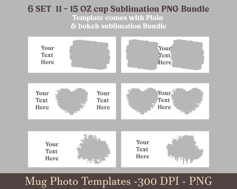 Photo mug png, mug with photo, 6 Set 11 15 oz Mug wrap with photo cut png, Mug sublimation designs Png, mug picture wrap Png Design template