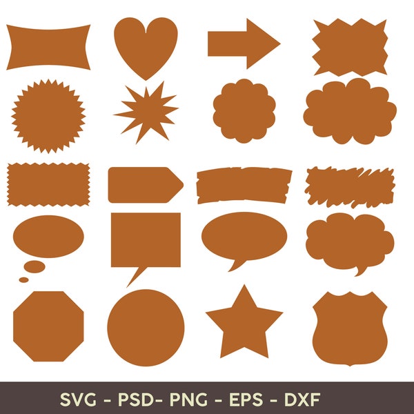 Basic shapes SVG PNG Bundle, Thought bubble label Svg Cut file clipart vector PSD, Frame Svg, Cricut Craft Projects,  Frame ClipArt Png