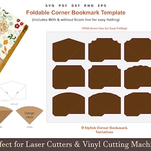 Bookmark Svg, Foldable Corner Bookmarks Template Svg, PDF printable Bookmark Pattern, Book lover Gifts, Faux Leather Crafts files for Cricut