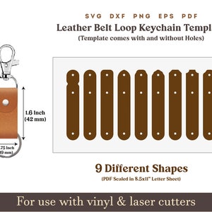 lederen riemlus sleutelhanger houder SVG-sjabloon, lederen sleutelhanger SVG pdf-patroon, Cricut Glowforge leer lasergesneden bestand bundel op 8.5 x 11