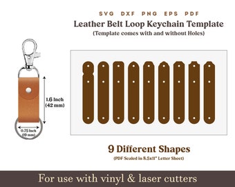 leather Belt Loop keychain Holder SVG Template, leather Key chain SVG PDF Pattern, Cricut Glowforge Leather laser cut file Bundle on 8.5x11