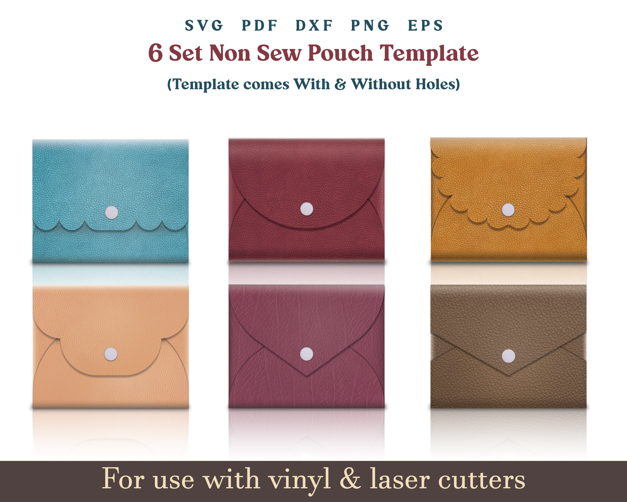 No sew Compact Pouches svg, Coin purse svg, Pouch bundle svg, Card holder svg, Scalloped pouch Faux Leather laser Cricut Glowforge cut files