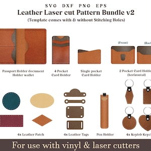 Leder Laser Pattern svg schnitt Datei-Bundle, Leder Schlüsselanhänger svg, Reisepass, Kartenbrieftasche svg, Leder-Patch svg, Leder-Stifthalter svg