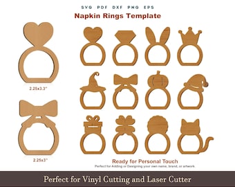 Anelli per tovaglioli SVG, modello di anelli per tovaglioli in PDF, file di taglio SVG, portatovaglioli SVG, decorazioni per tavoli da matrimonio e feste, file Cricut Glowforge