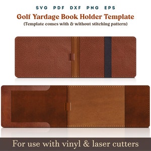 Plantilla SVG para sujetalibros de golf, patrón PDF para sujetalibros de cuero con puntadas de costura, archivo de corte láser de cuero Cricut Glowforge