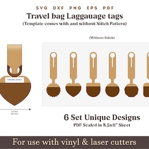 Gepäckanhänger SVG, Herz Reisetasche Tags Vorlage, Kunstleder Taschenanhänger Muster, Taschenanhänger Kunstleder Etikett glowforge Cricut Laser Cut Dateien