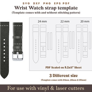 Leather Watch Strap Template Svg, 20 22 24 Mm Wrist Watch Template Svg ...
