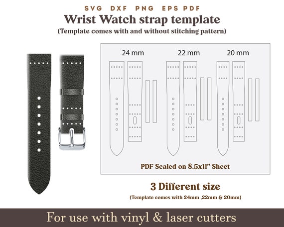 Leather Watch Strap Template Svg 20 22 24 Mm Wrist Watch Template