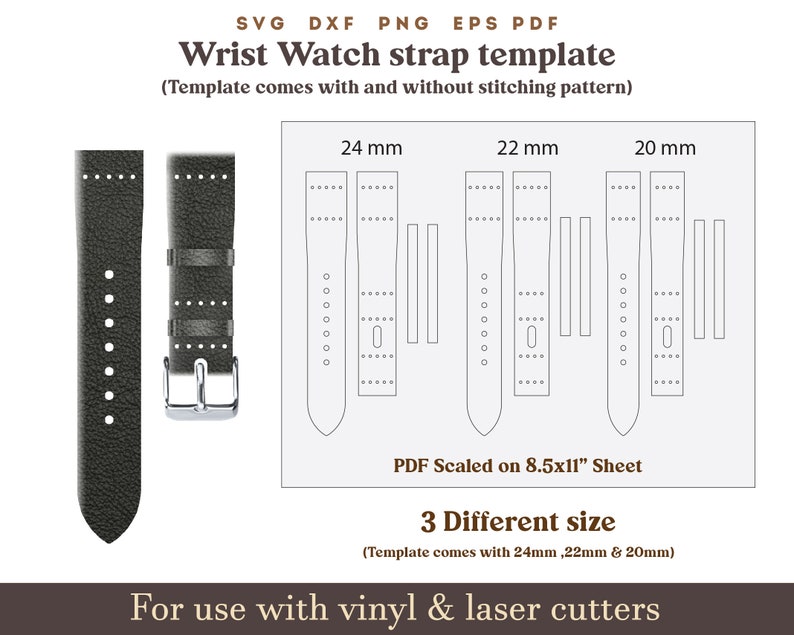 Leather Watch Strap Template Svg 20 22 24 Mm Wrist Watch - Etsy