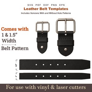 Leather Belt SVG Pattern, 1 & 1.5 Inch PDF Belt Template, Leather Belt End Pattern, Belt Strap Cut File, Cricut Glowforge Laser Cut DXF