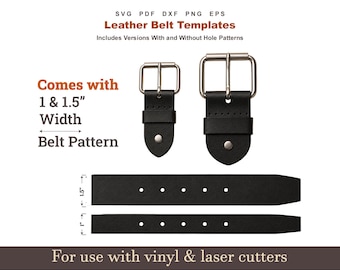SVG-patroon leren riem, 1 & 1,5 inch pdf-riemsjabloon, eindpatroon leren riem, riem gesneden bestand, Cricut Glowforge lasergesneden DXF