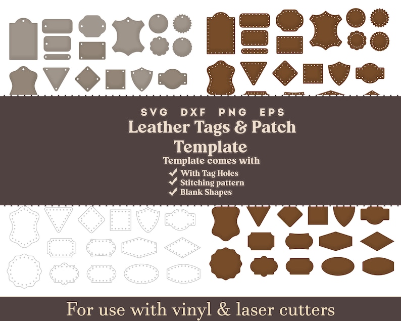 Faux Leather Tags Template, Clothing Labels SVG, Handmade goods, Leather Labels cut file,Tags template for Knitting, Quilting,Sewing, Garments, Templates