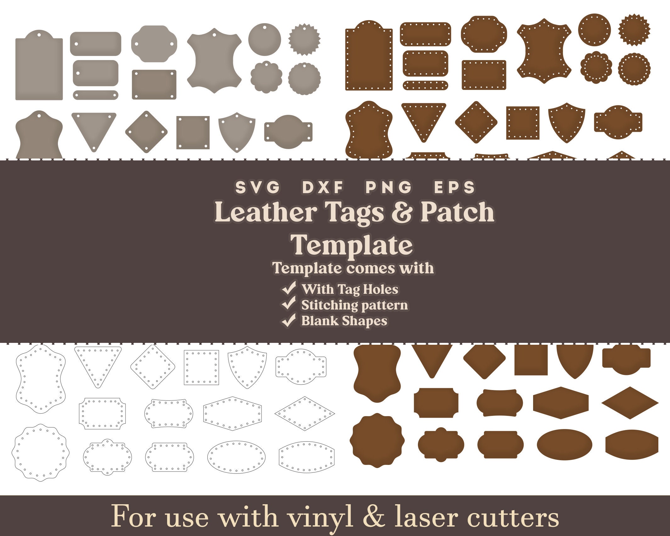 24 Digital SVG Laser Faux Stitching Leather Patch File Stitched Patch SVG  Laser Patch Cut Instant Download Laser Ready Patch File 