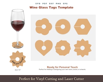 Wine Glass Stem Tags Template Svg, Wedding Wine Glass Name Tag, Glass Charm, Party Printable, Glass decor Svg, Cricut svg cut file Bundle