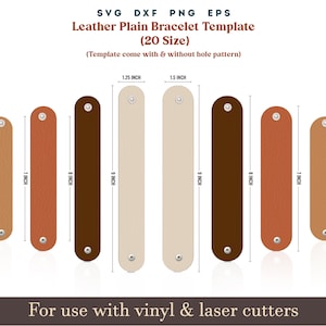 Bracelet en cuir svg, modèle de manchette en similicuir uni, modèle de manchette en cuir découpé au laser, modèle de bracelet manchette de taille 20, SVG Glowforge Cricut