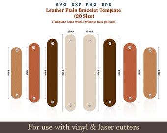 Leather bracelet svg, Plain Faux leather Wristbands Cuff Template Laser cut File Bundle, 20 Size Cuff Bracelet Pattern, Cricut Glowforge SVG