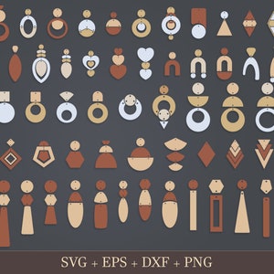 複合木製イヤリング svg バンドル、dxf、eps、52 デザイン、オーガニックイヤリング、幾何学的イヤリング、3 パーツイヤリング、Glowforge イヤリング
