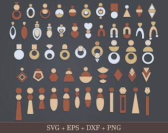 Pendientes de madera compuestos (svg, dxf, eps, 52 diseños), pendientes orgánicos, pendientes geométricos, pendientes de tres piezas, pendientes Glowforge