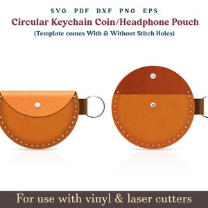 Porte-monnaie svg, porte-clé en cuir SVG, Mini pochette circulaire compacte pour pièce de monnaie modèle SVG PDF modèle simili cuir Cricut Glowforge coupe fichier