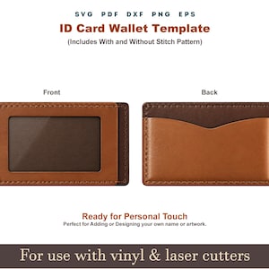 Leather ID Card Wallet Svg, ID Holder PDF Pattern With Sewing Stiches, Cricut Glowforge Leather laser Cut file Dxf