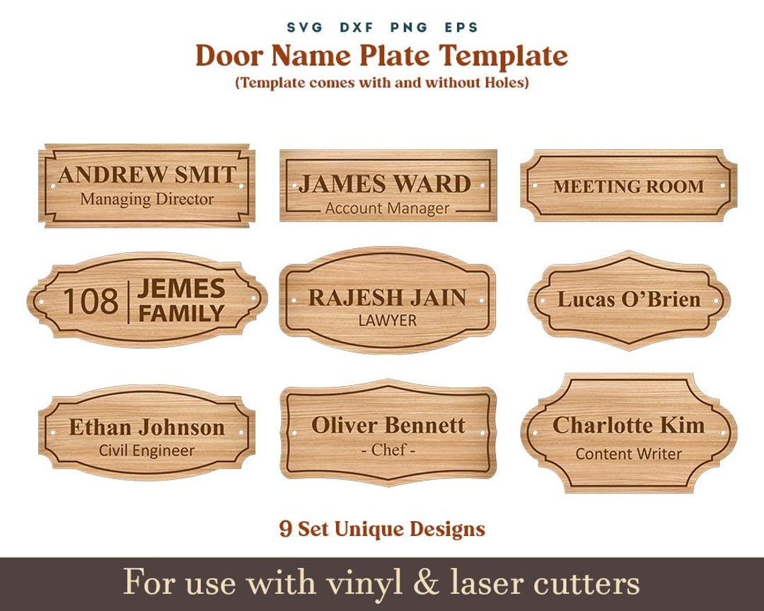 door-name-plate-svg-template-wall-name-plate-svg-wooden-acrylic-house-name-board-shapes-dxf-cricut-glowforge-silhouette-laser-cut-files-etsy for Free Printable Door Name Plate Template Door Name Plate Svg Template, Wall Name Plate Svg, Wooden Acrylic House Name Board Shapes Dxf, Cricut Glowforge Silhouette Laser Cut Files - Etsy for Free Printable Door Name Plate Template