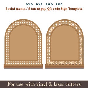 Qr code sign svg, Scan to pay social media sign template, 9 Set Acrylic wooden Display Stand Sign Template Glowforge SVG Dxf Laser cut Files