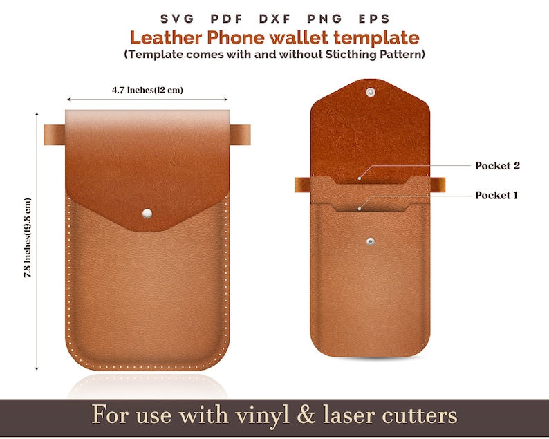 leather Phone Bag wallet Pattern svg, Cross Body phone Bag SVG Sewing Pattern, PDF Phone bag pattern stitched Phone case bag laser cut files