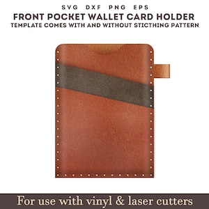 Cartera con tarjetero svg, patrón minimalista de tarjetero de cuero con puntadas de costura, tarjetero de cuero sintético, archivo láser Glowforge SVG