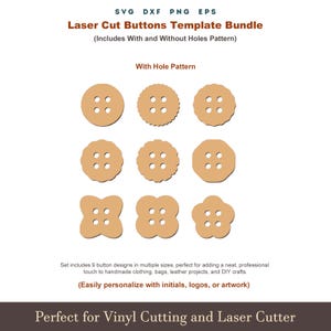 Buttons SVG Template for Laser Cutting, 9 Style Wooden Button Patterns, Sewing Craft Button SVG, Glowforge Cricut Cut File DXF Bundle