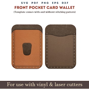 Modelo svg de carteira de cartão com bolso frontal de couro, PDF, carteira de bolso minimalista de couro, padrão com pontos de costura, arquivo cortado a laser