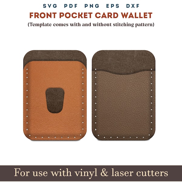 Leather front pocket Card wallet svg template, PDF Leather minimalist Pocket card Holder wallet Pattern With Sewing Stiches laser cut file