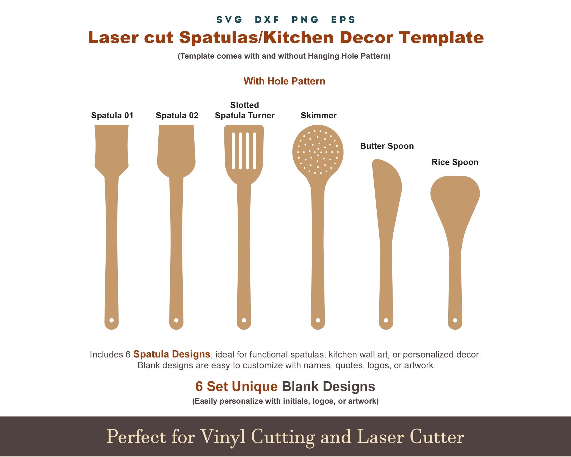 Kitchen Spatula SVG Bundle, 6 Set Wooden Spoon and Spatula Laser Cut ...