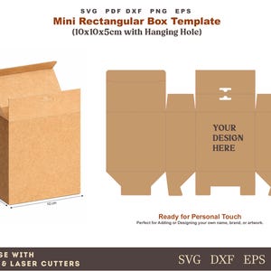 Mini Rectangle Box Template SVG, 10cm cardboard box Patter, Cricut cutting machine files SVG DXF