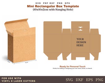 Mini Rectangle Box Template SVG, 10cm cardboard box Patter, Cricut cutting machine files SVG DXF