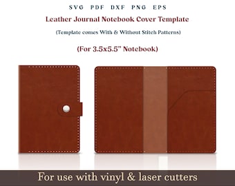 Notebook Leather Cover Template SVG, PDF Journal Leather Cover Pattern With Sewing Stiches, Notebook Sleeve Glowforge Leather laser files